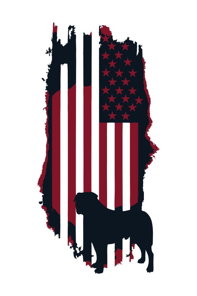 Bulldog silhouette on the american flag vector