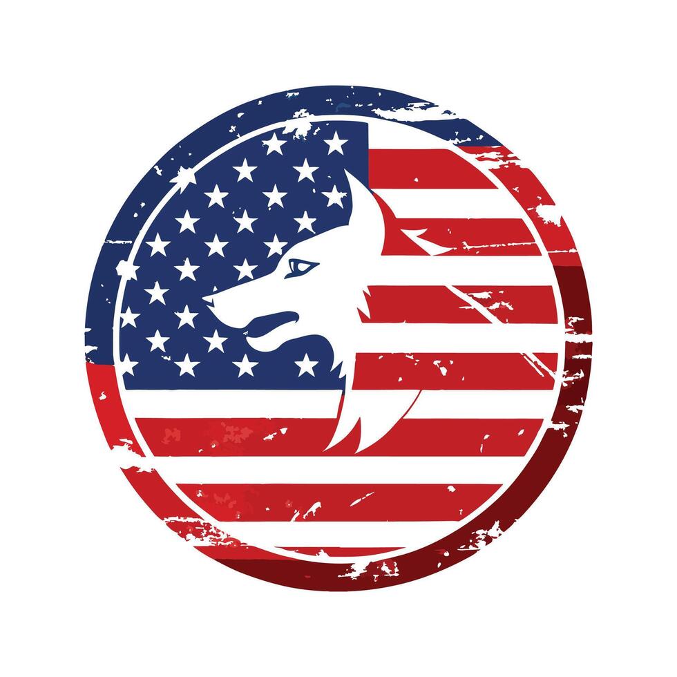 The american flag and the wolf head in a circle vector