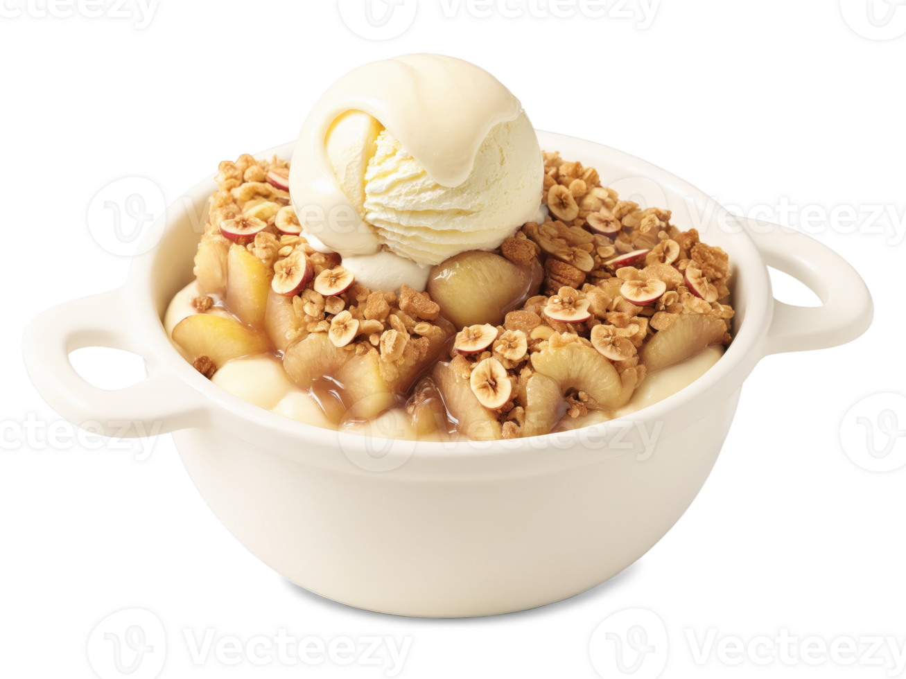 Apple Crisp A warm apple crisp with tender, cinnamon-spiced apples beneath a golden, crunchy oat topping. The apples are soft png