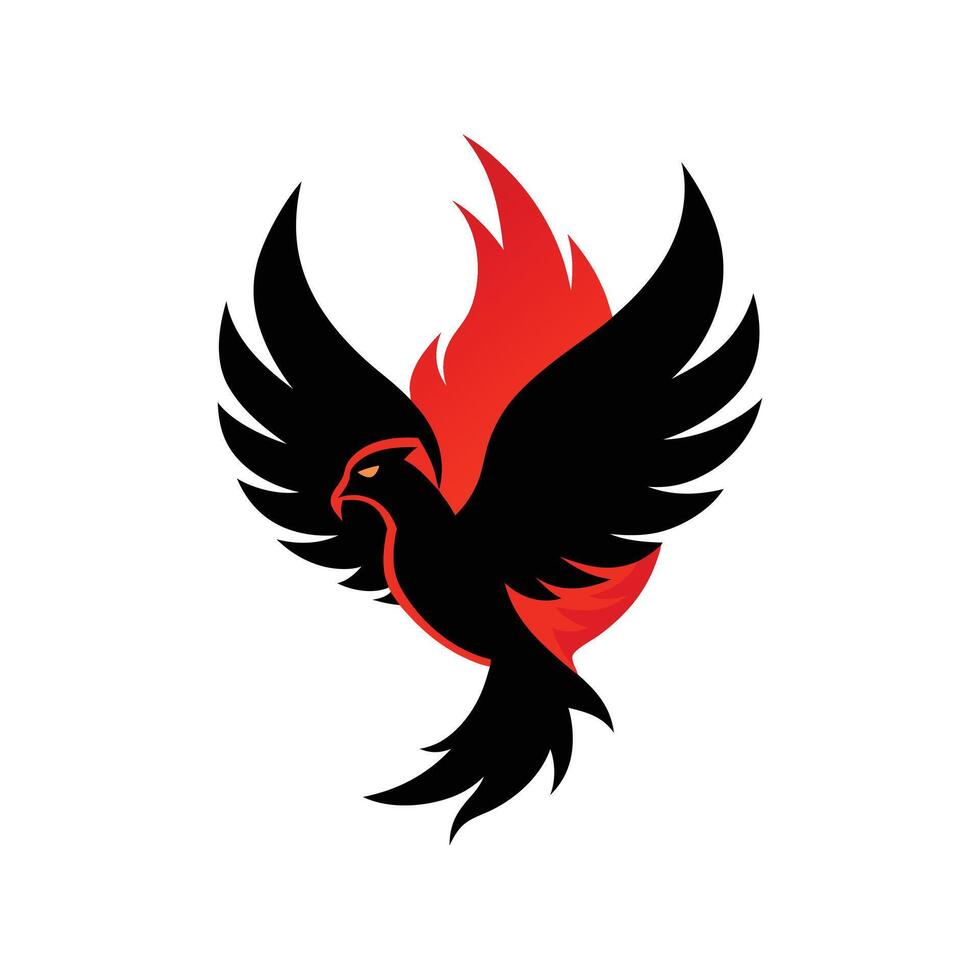 A black and red bird with flames on it vector