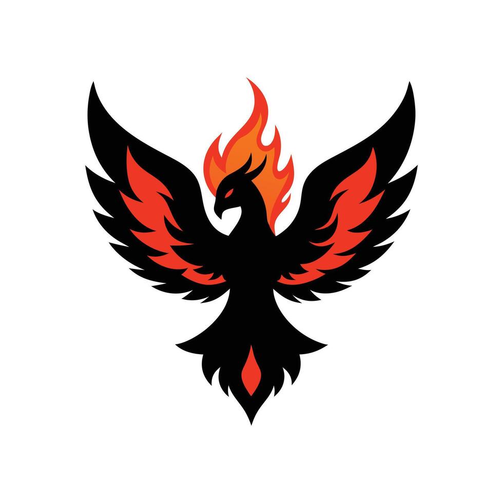 A black and red bird with flames on its wings vector