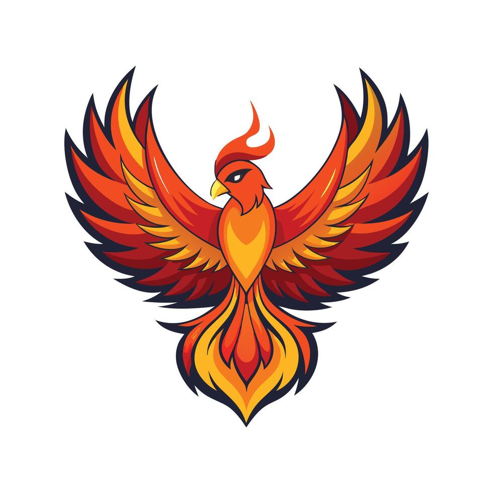 A phoenix bird with orange and black feathers vector