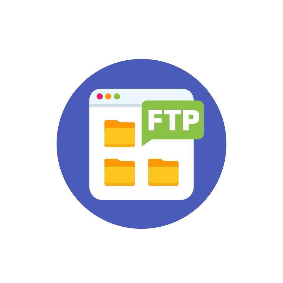 FTP icon with file folders, flat design vector