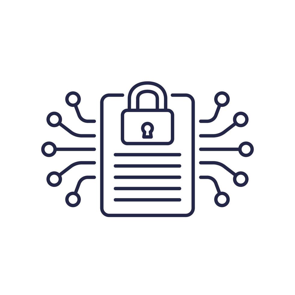 document protection line icon, cyber security vector