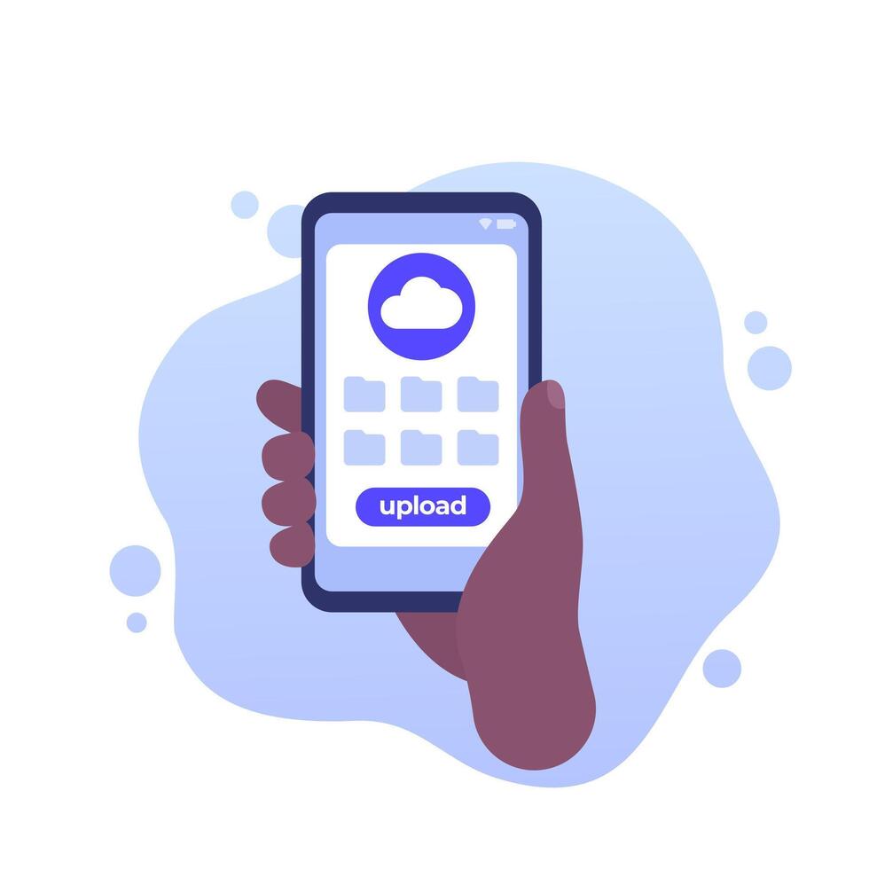 upload file folders, smart phone in hand vector