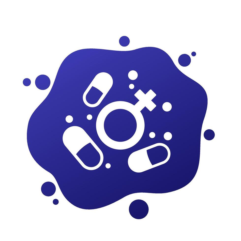Estrogen therapy hormone icon with pills, vector
