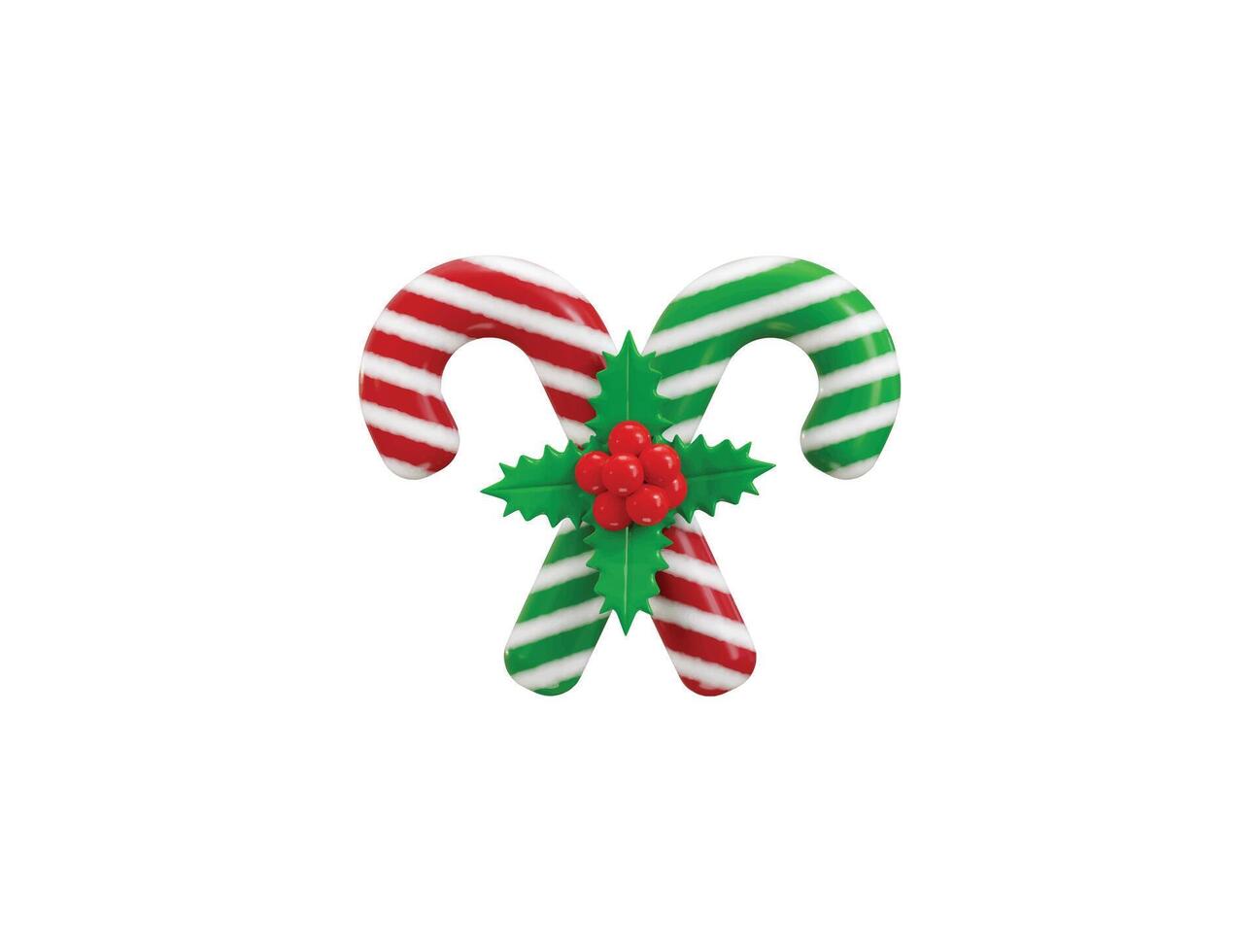 Christmas candy cane icon with holly berry leaves icon 3d rendering illustration vector