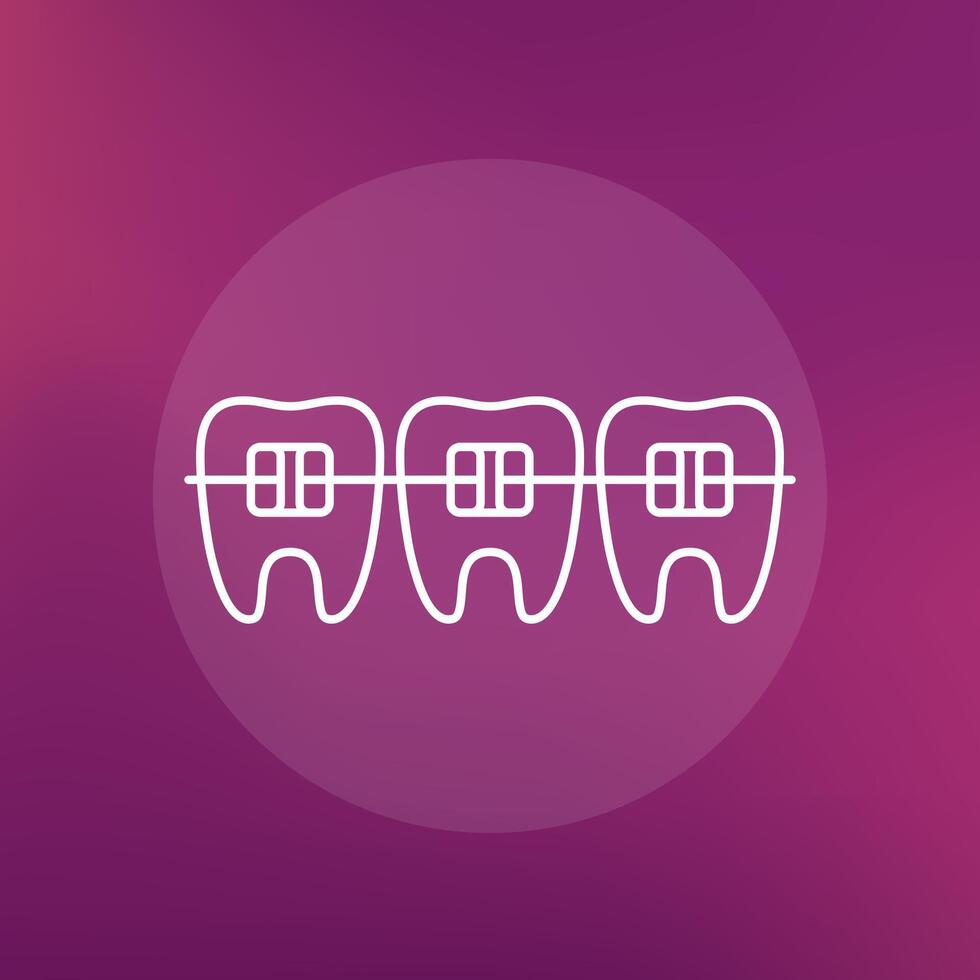 braces and teeth line icon, vector
