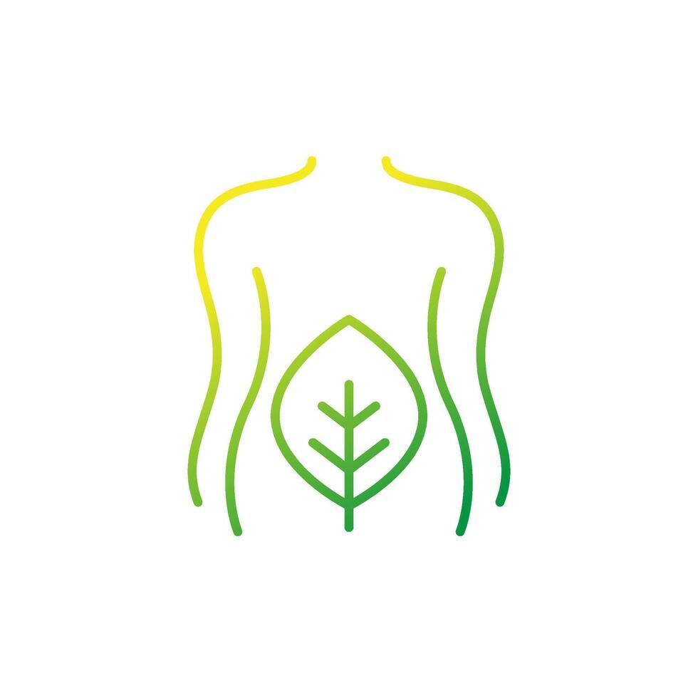 detox line icon with woman body and green leaf vector