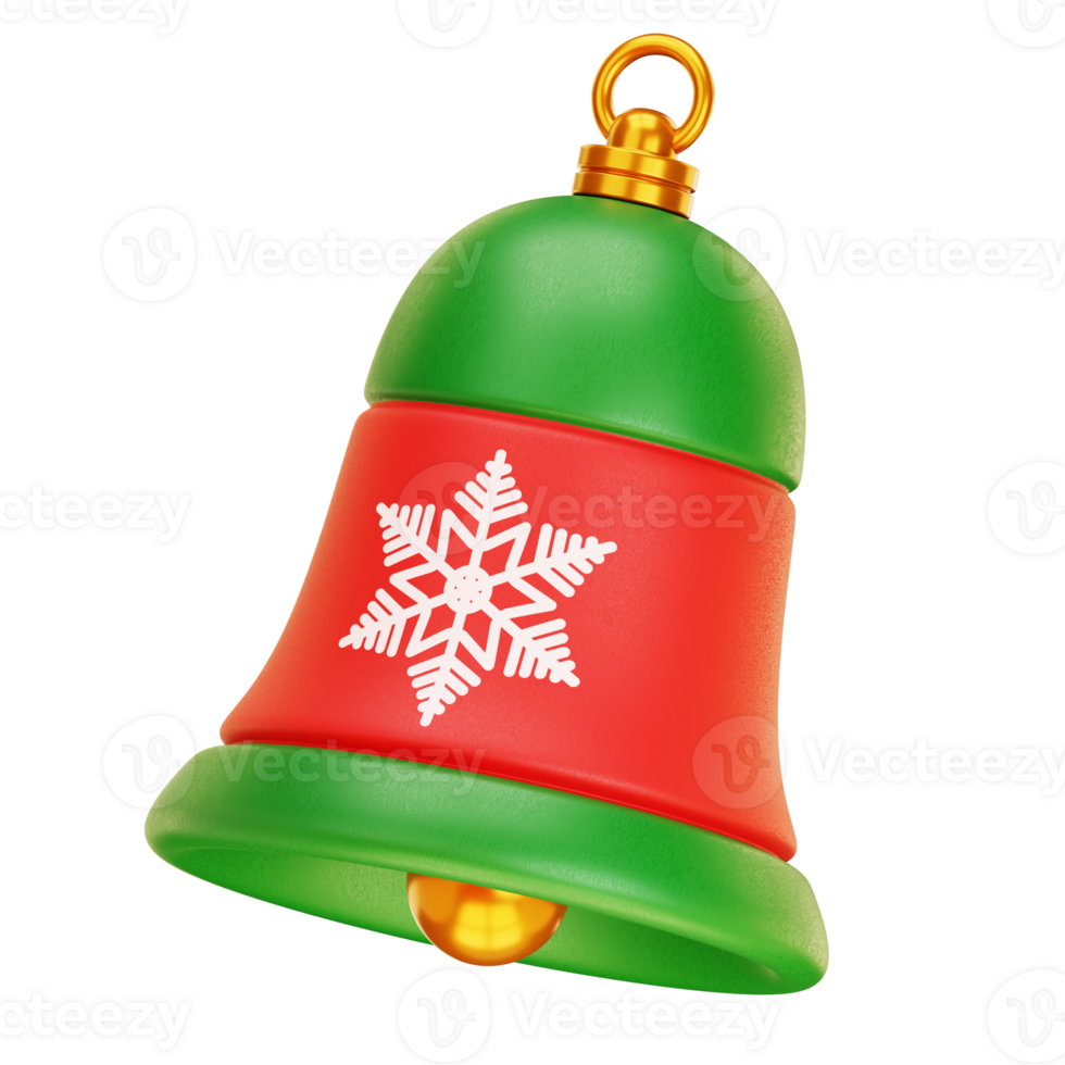 A green and red bell with a snowflake on it png