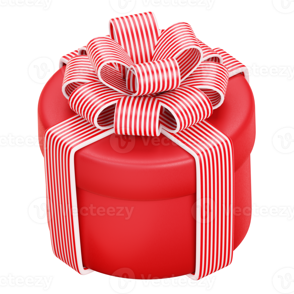 A red gift box with a striped bow png