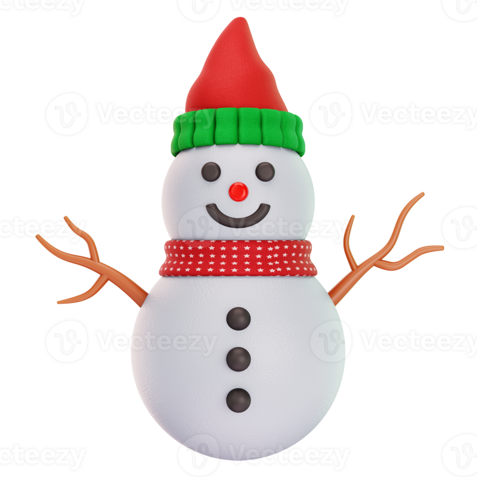 A snowman with a red hat and scarf png