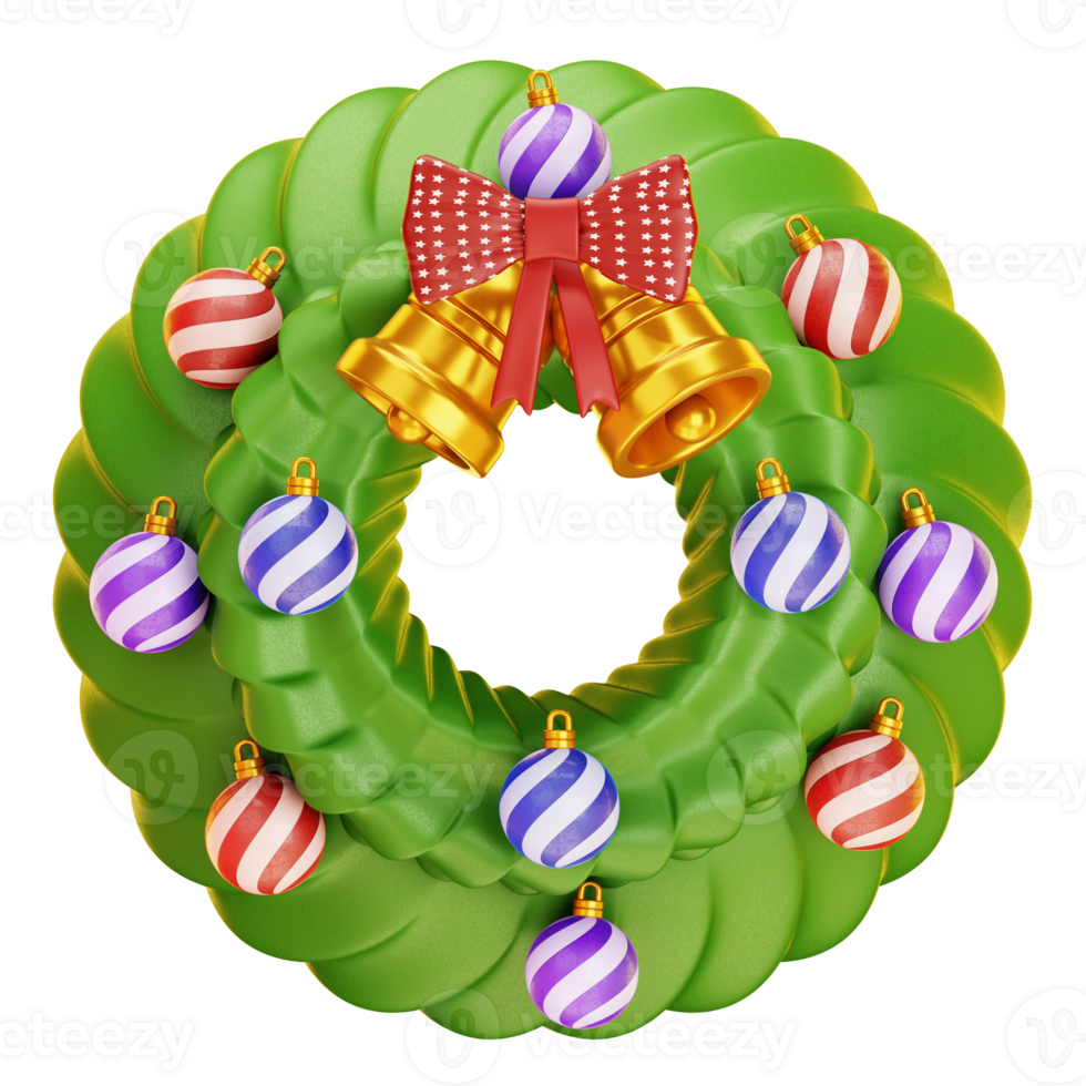 A green christmas wreath with bells and ornaments png