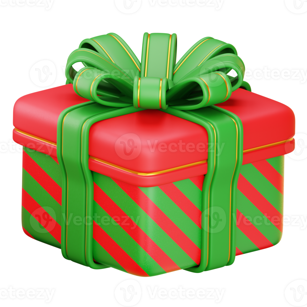 A red and green gift box with a bow png
