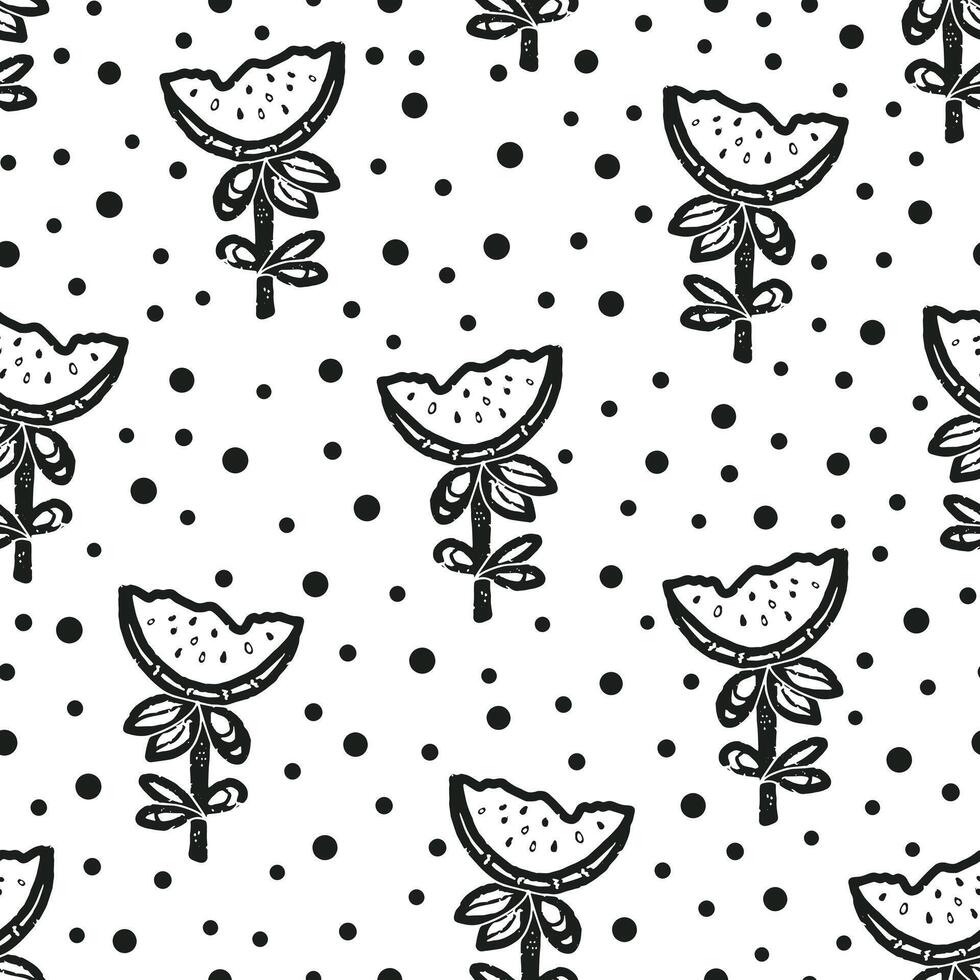 watermelon seamless pattern with black and white polka dots vector