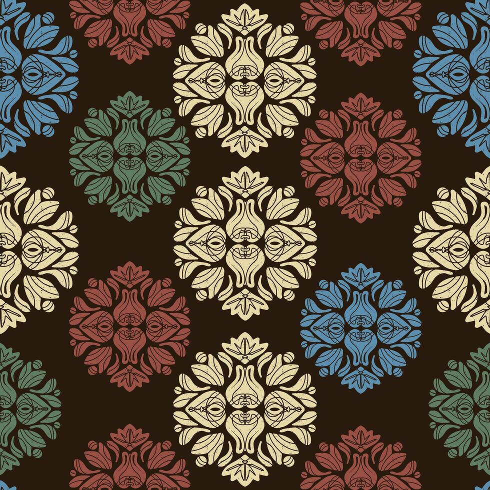 seamless pattern with floral motifs on brown background vector