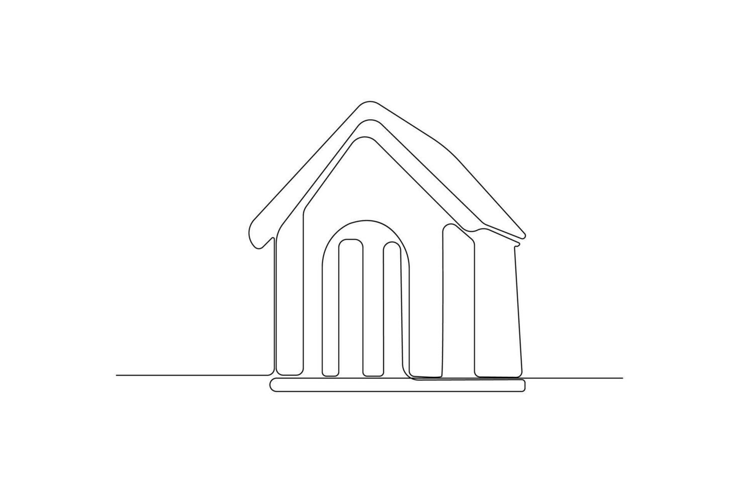 Simple pet house continuous outline . Dog house one-line art drawing vector