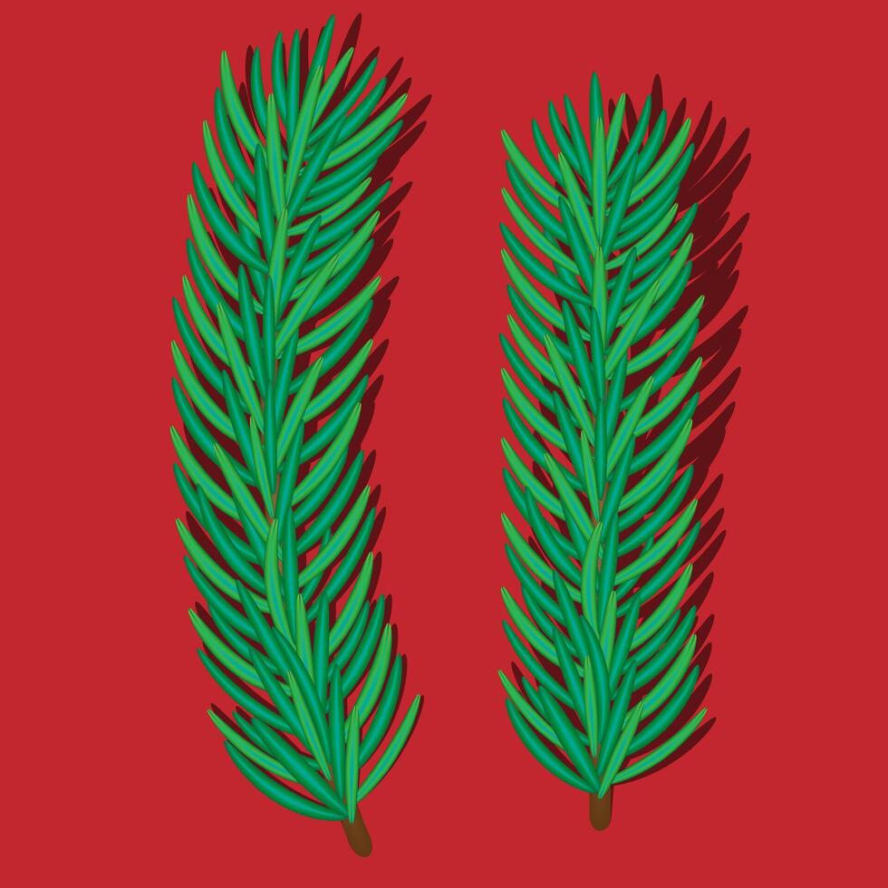 two green branches on a red background vector