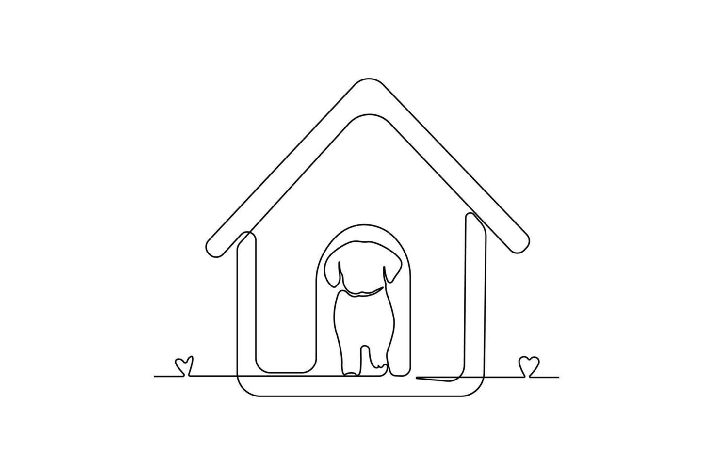 Pet house continuous outline . Animal shelter concept one-line art drawing. vector