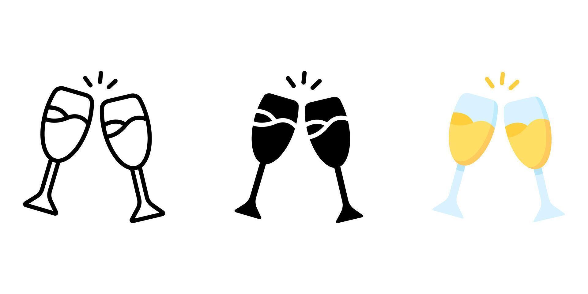 Champagne glasses flat icon. Celebration drink sign. Christmas sparkling alcohol symbol. Holiday party pictogram. New year illustration. vector
