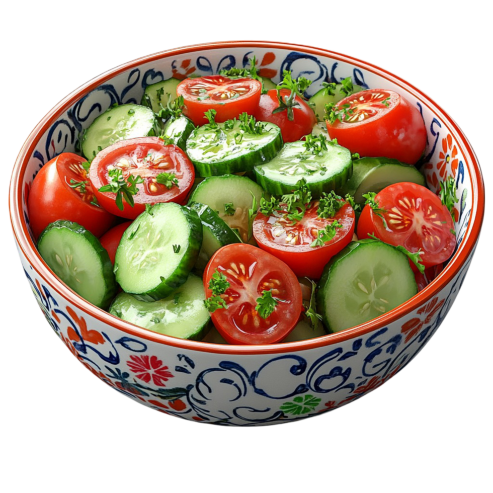 Bowl of Cucumbers with Tomatoes png