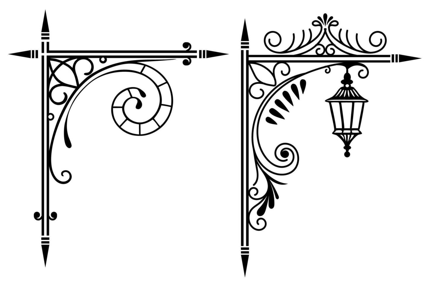 two black and white illustrations of ornamental street signs vector
