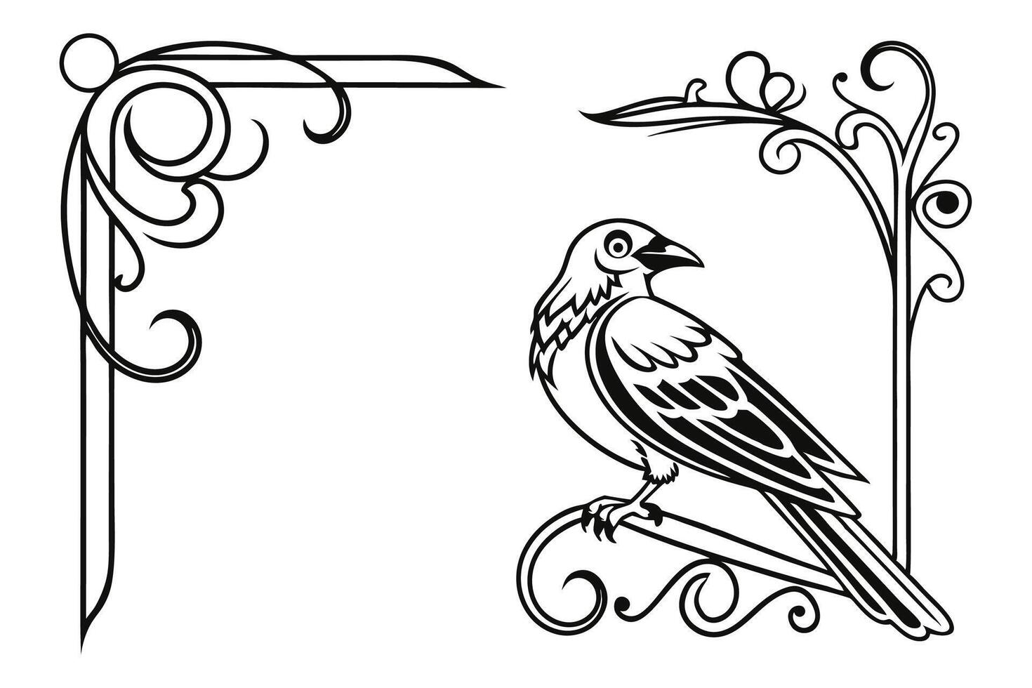 bird on a branch in a frame with ornamental design vector