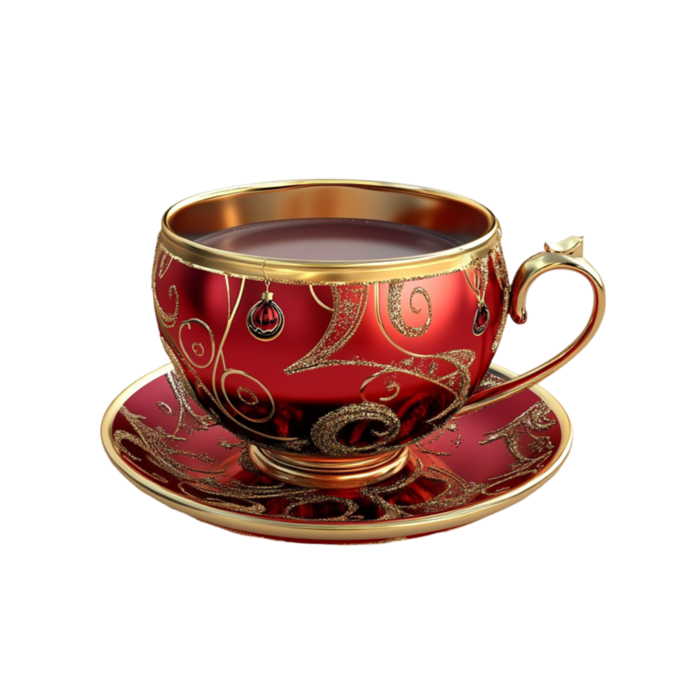 Red Cup with Gold Trim and Saucer png