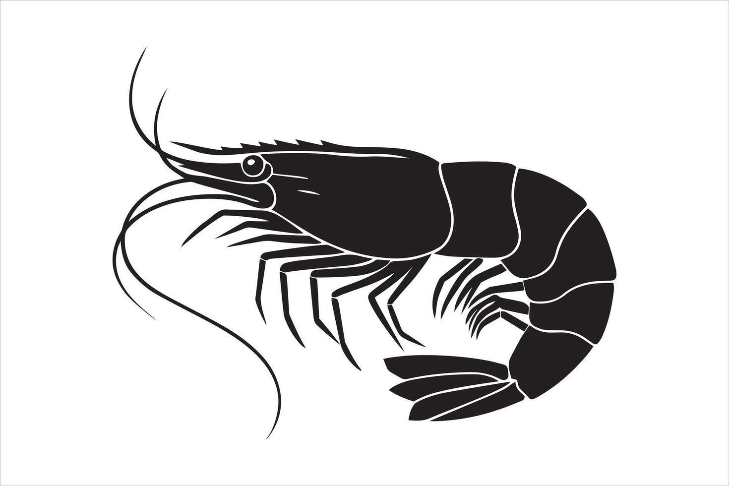 Black Shrimp Silhouette Illustration Minimalistic Shrimp Art Design vector