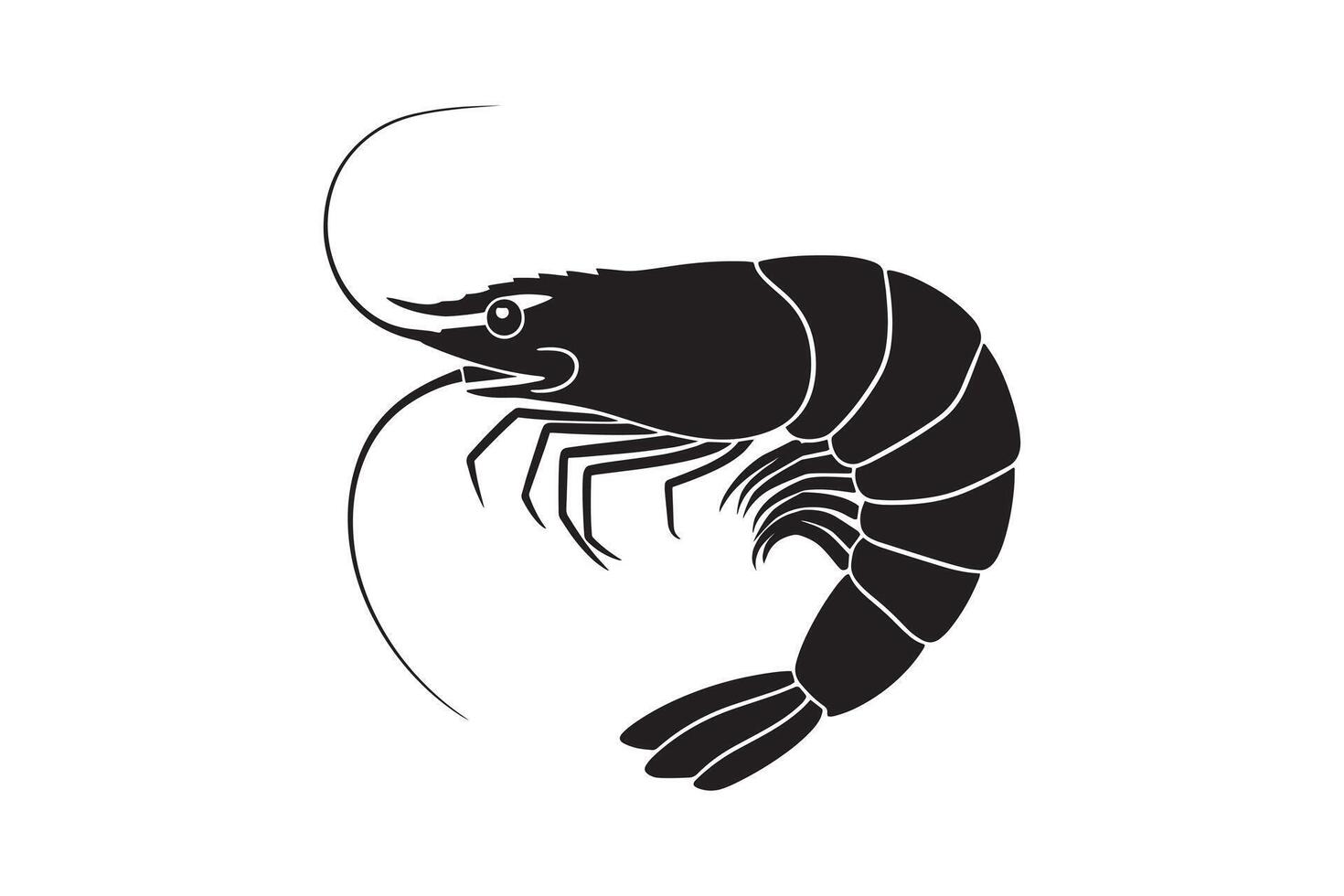 Shrimp Icon Black and White Silhouette Monochrome Shrimp Silhouette Graphic vector