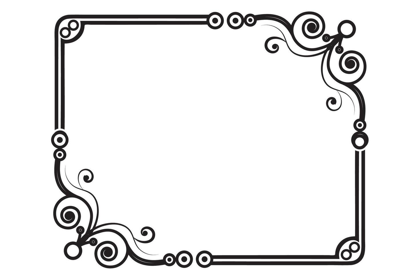 a black and white drawing of a square frame with swirls vector