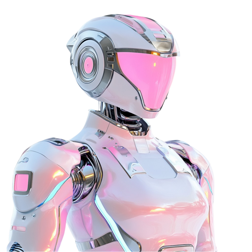 Robot with Pink Eyes and Pink Helmet png