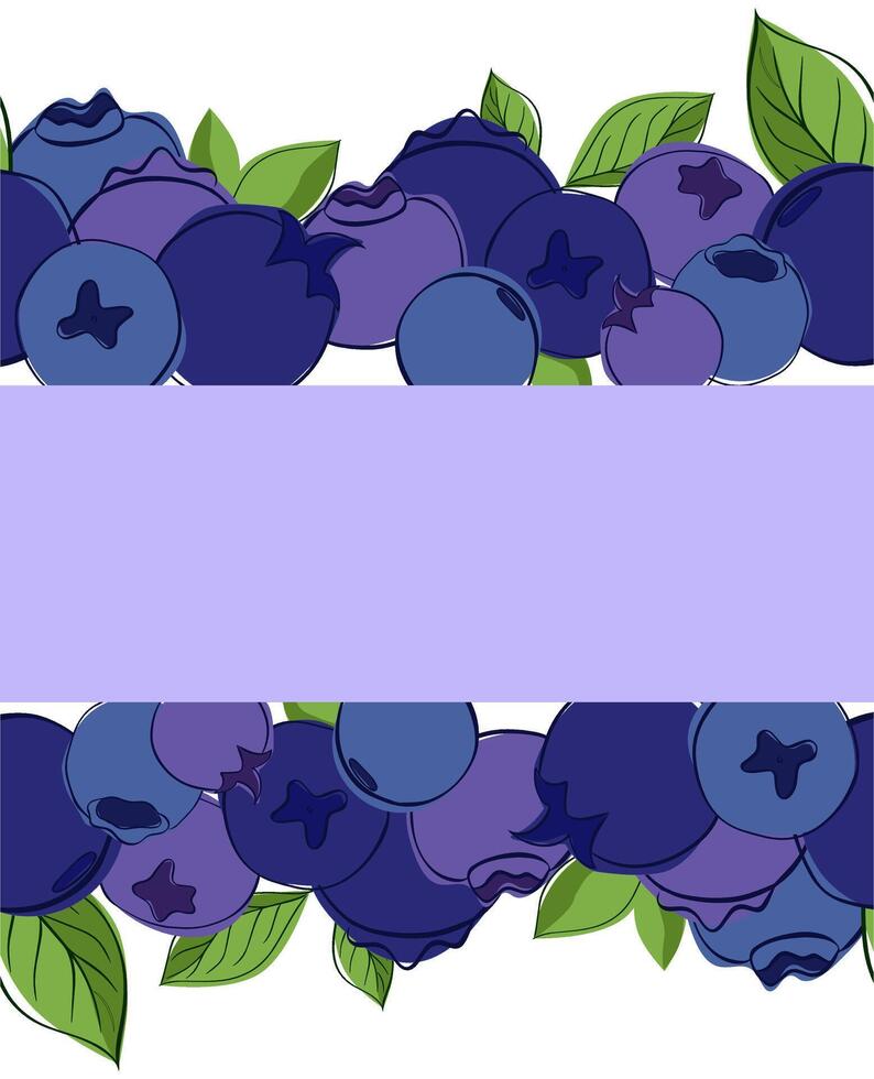 Blue and violet blueberry. Seamless border frame. Banner graphic outline illustration vector