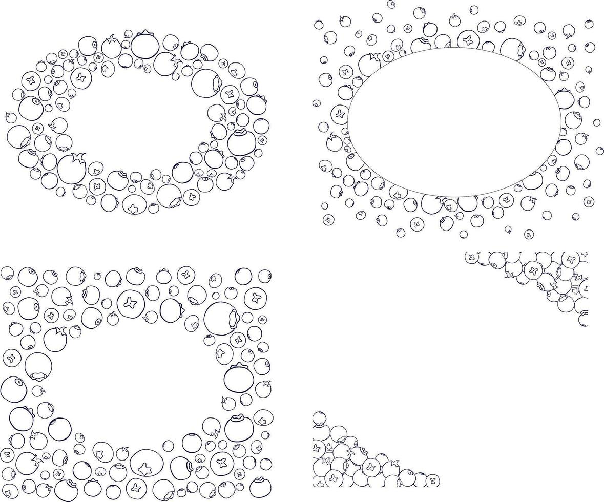 Blueberry line art oval frame set template. illustration for nature-inspired artwork vector