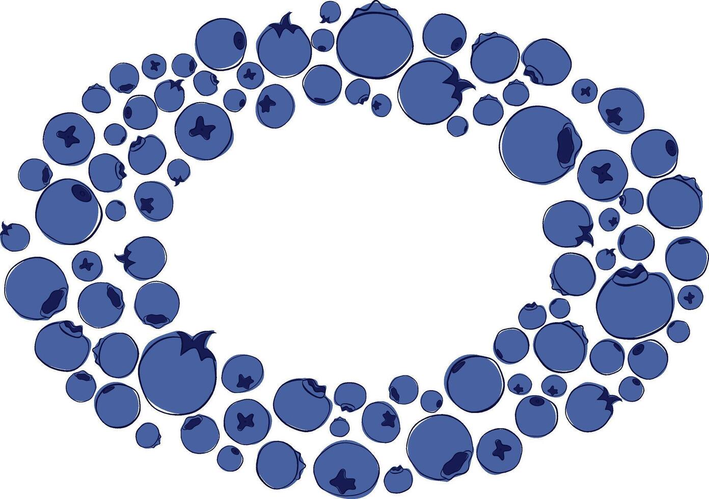 Oval frame template of blueberries. Graphic line illustration. F Template for multiple purposes. Create frames, patterns, wreaths, cards, invitations. vector
