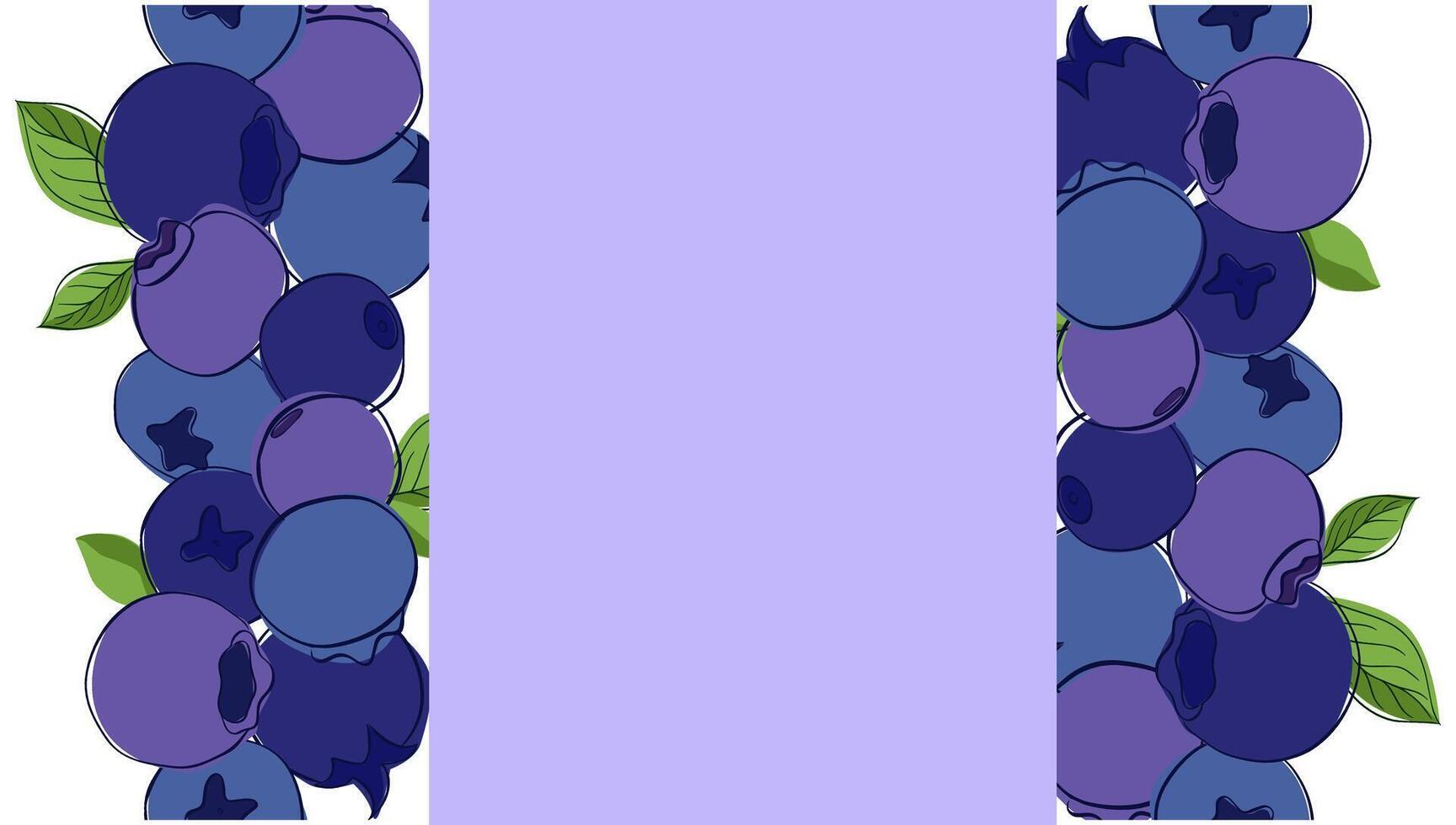 Blueberries painting seamless border and frame. graphic line illustration template for text vector