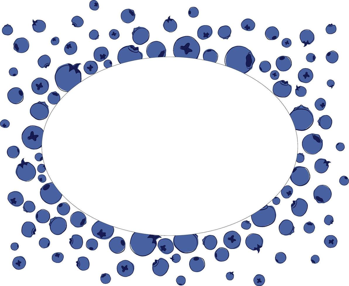 oval geometric frame with ripe blueberries on white isolated background. graphic line illustration. vector