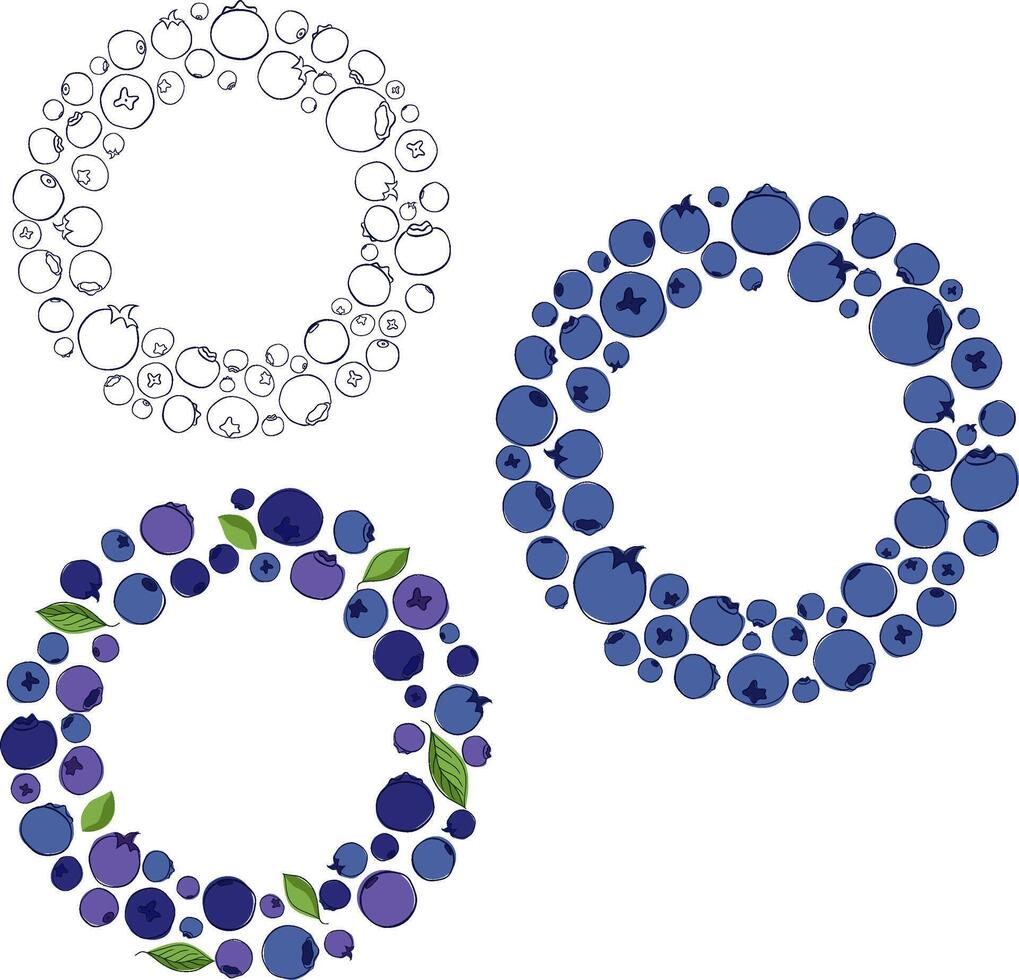 Fresh berries circle round frame set. templates of graphic line berries. Clip art, element for design. vector