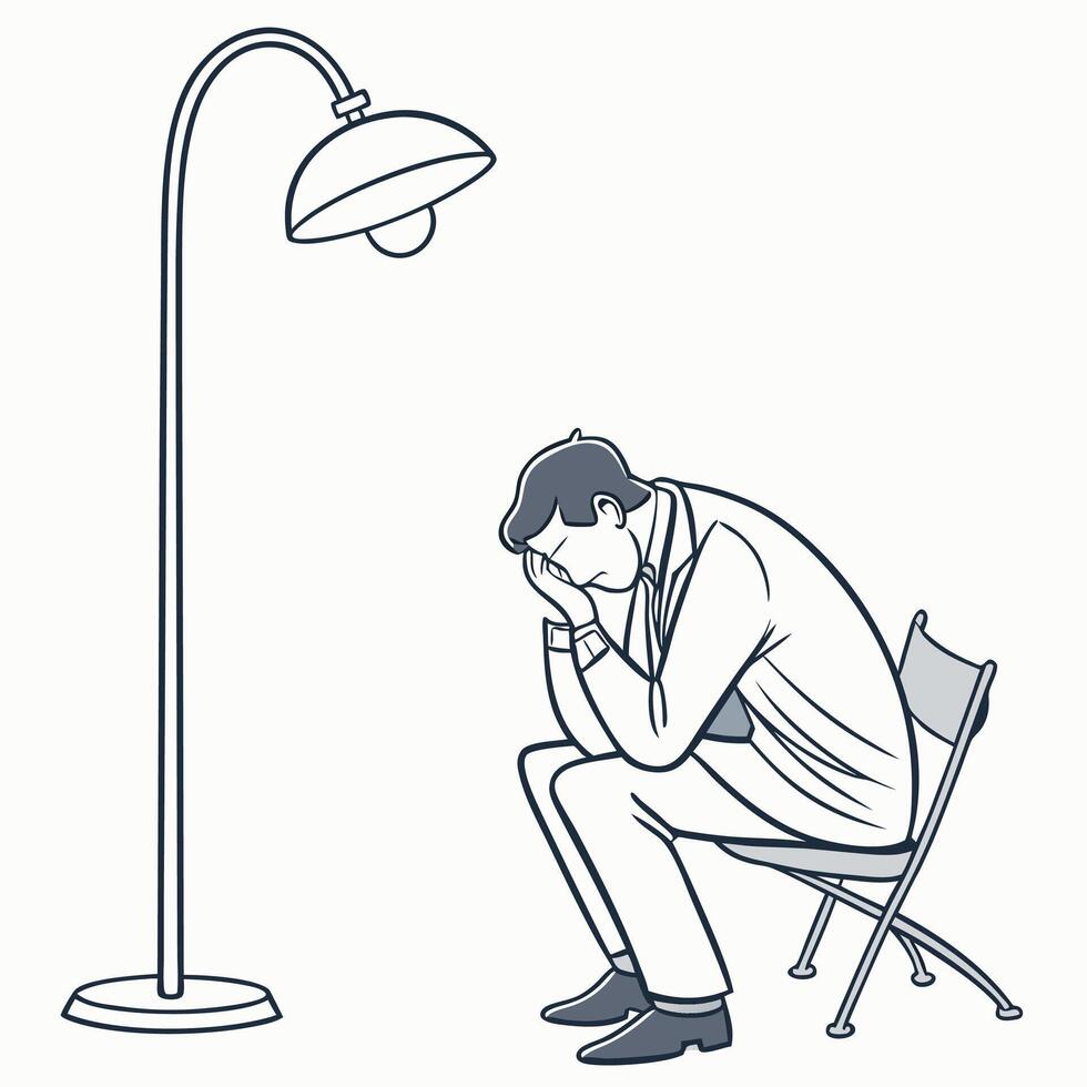 Business man depresion sitting under lamp for your design business or motivation vector