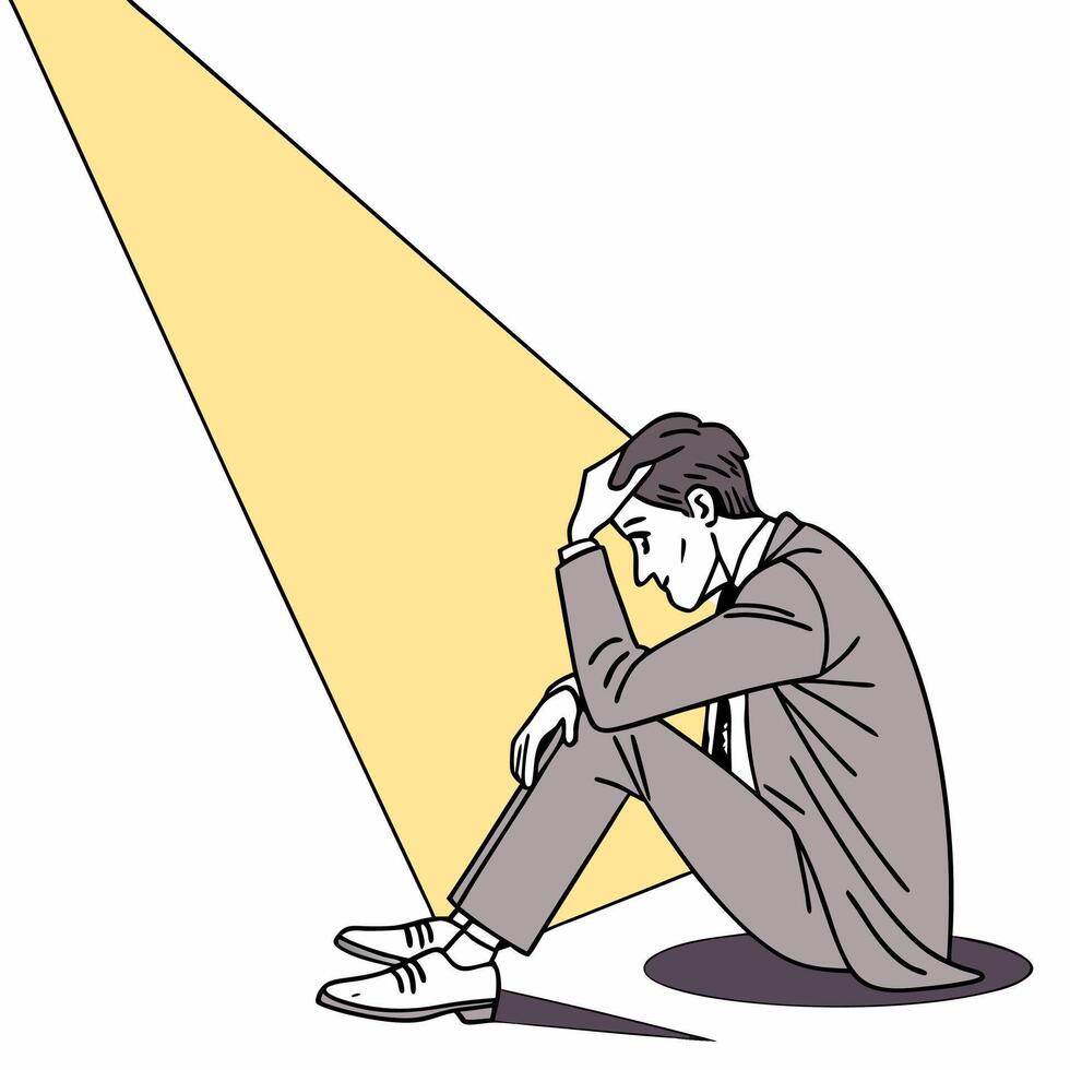 Business man confuse and sitting on the floor for your motivation figure design presentation vector