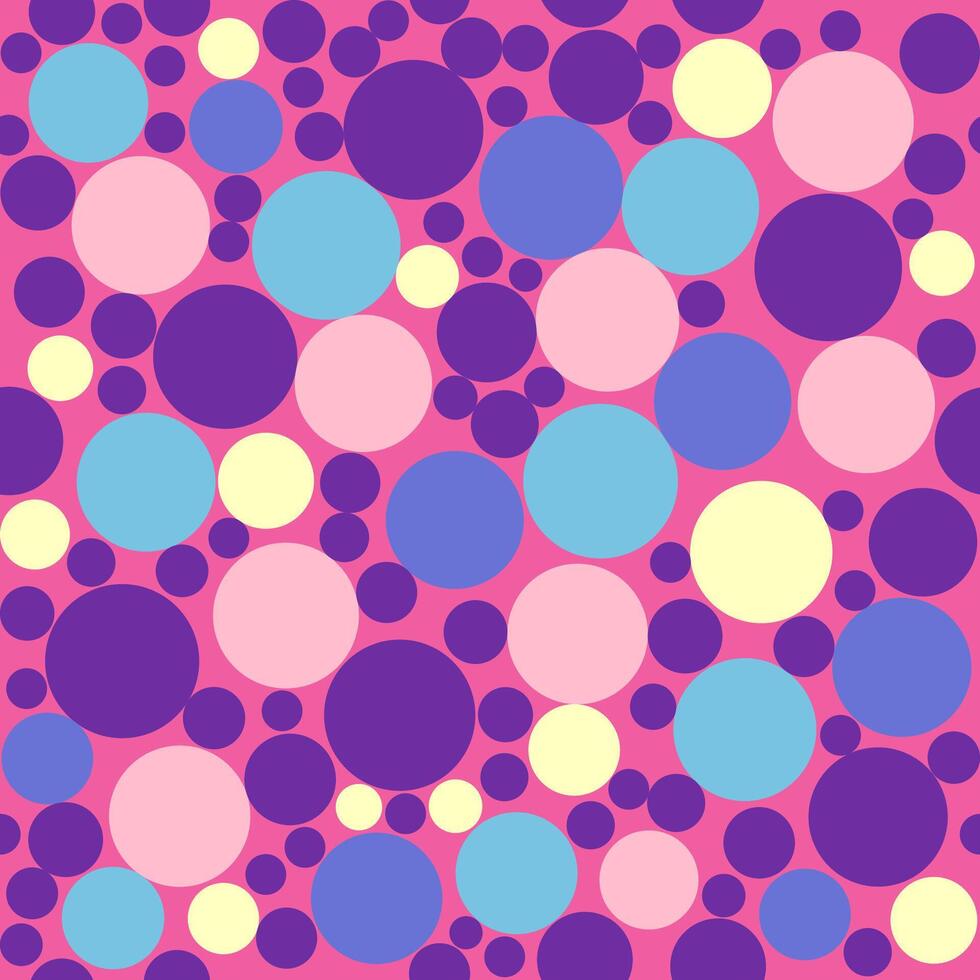 Ditsy balls round seamless pattern, purple, blue, pink. vector