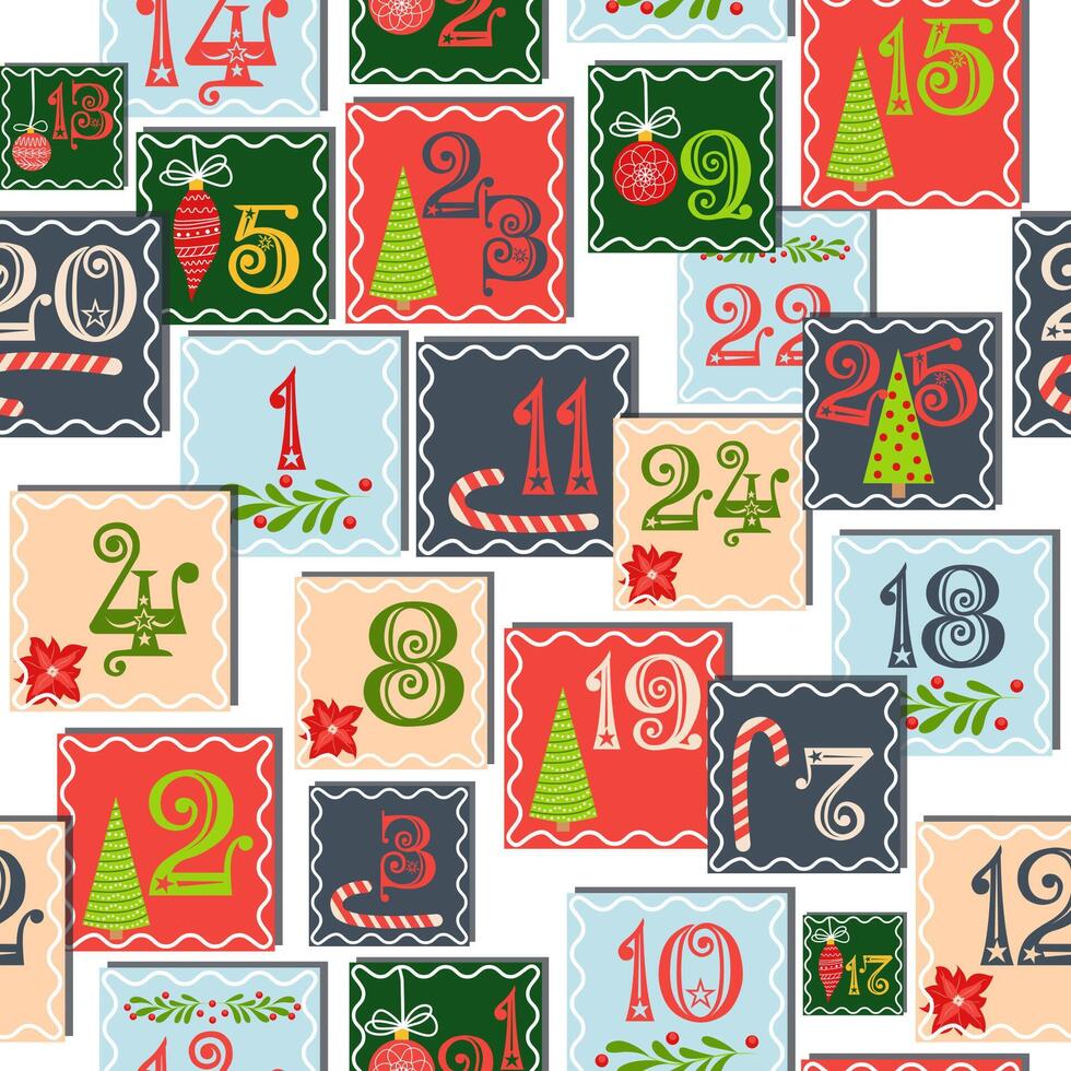 Christmas advent calendar seamless pattern with geometric seamless patterns vector