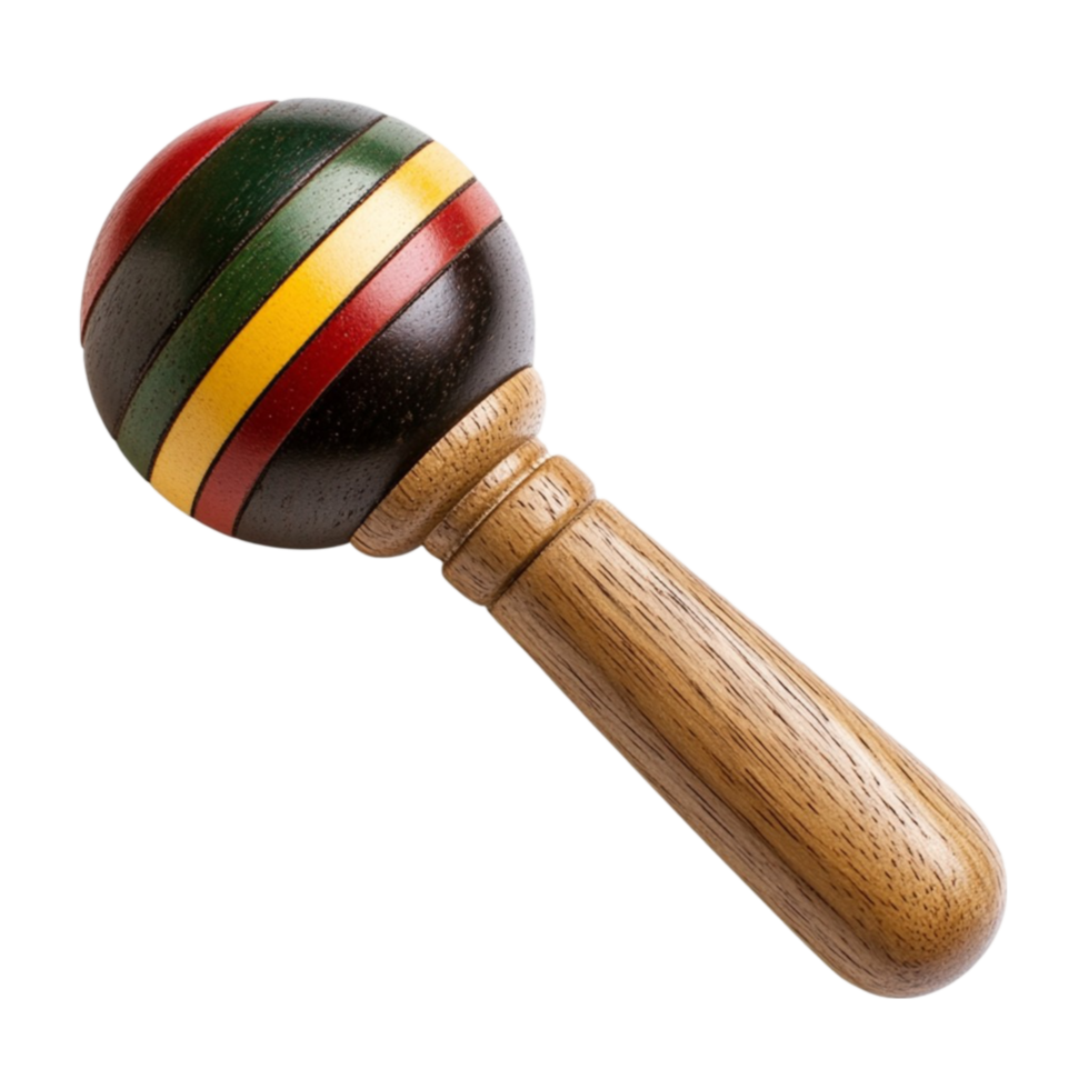 Wooden Maracas with Colorful Striped Handle png