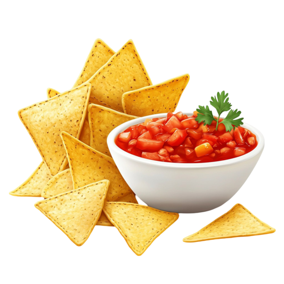 Chips and Salsa in Bowl with Parsley Garnish png