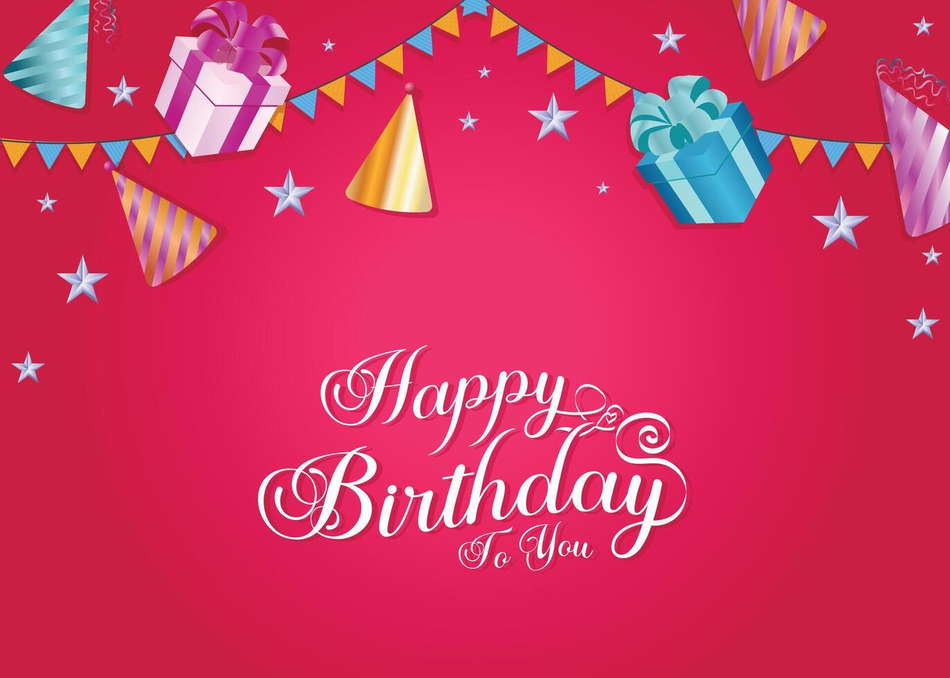 Happy Birthday design with festive elements like gifts and balloons, ideal for creating vibrant greeting cards, invitations, and heartfelt birthday messages. vector