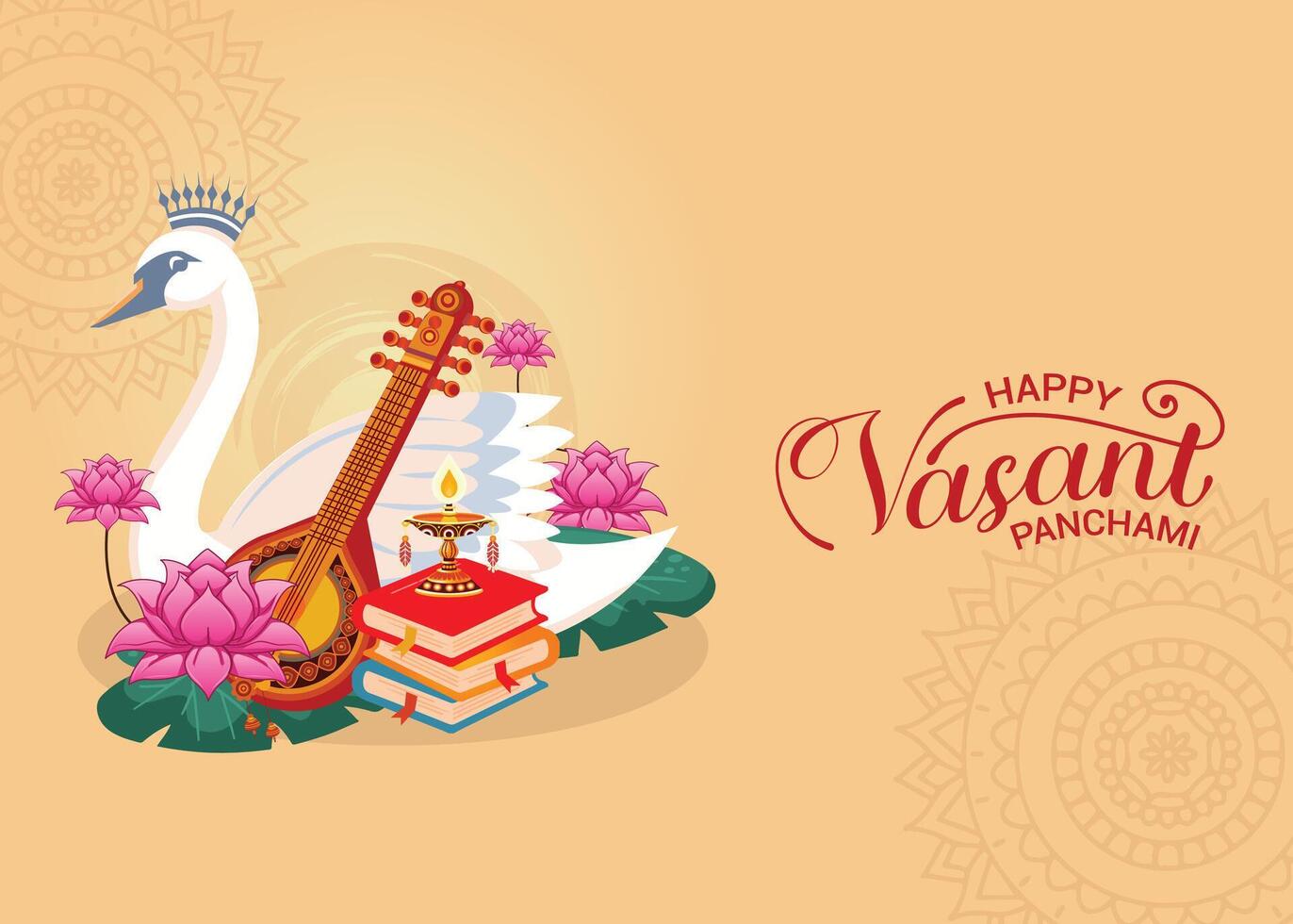 Happy Vasant Panchami Post and Greeting Card Design. Maa Saraswati Pooja and Vasant Panchami Wishes Illustration vector