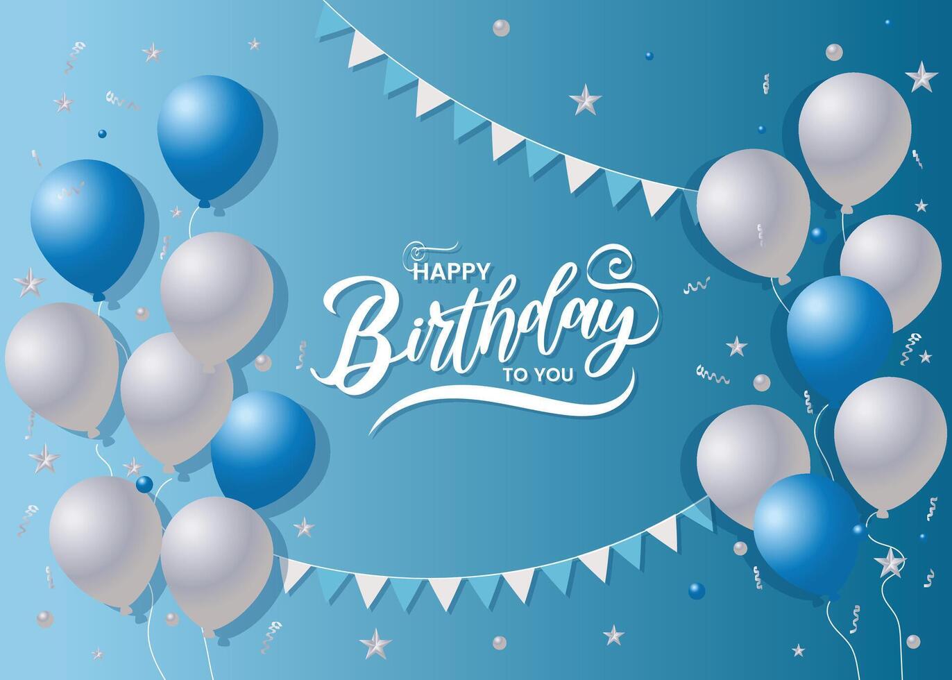 Happy Birthday written with beautiful white letters on a plain blue background with festive balloons in the corner vector
