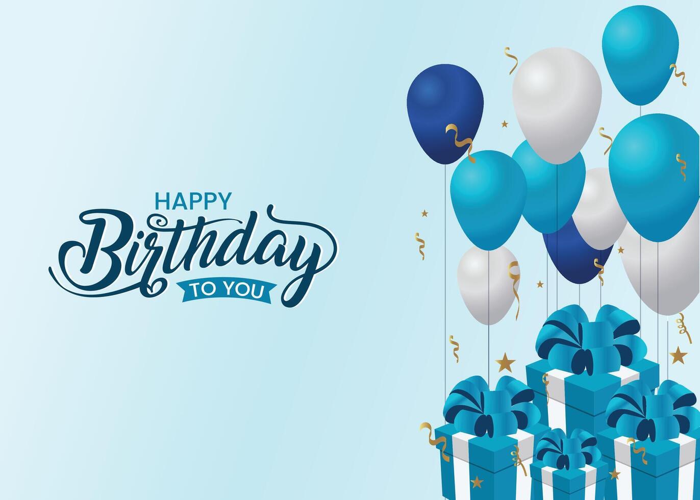 Happy birthday greeting design. Birthday greeting text in blue space with gift box, balloons and confetti elements background. illustration birthday vector