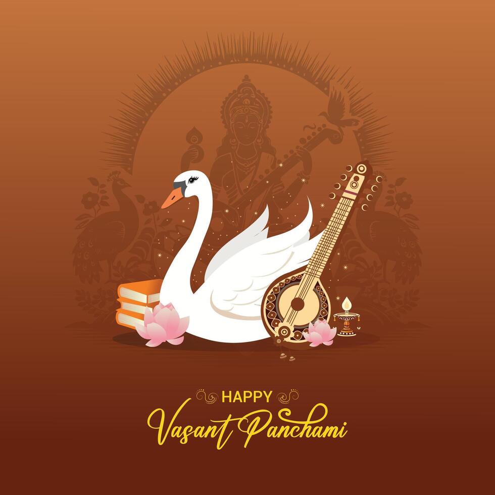 Goddess of Wisdom Saraswati for Vasant Panchami India festival background vector