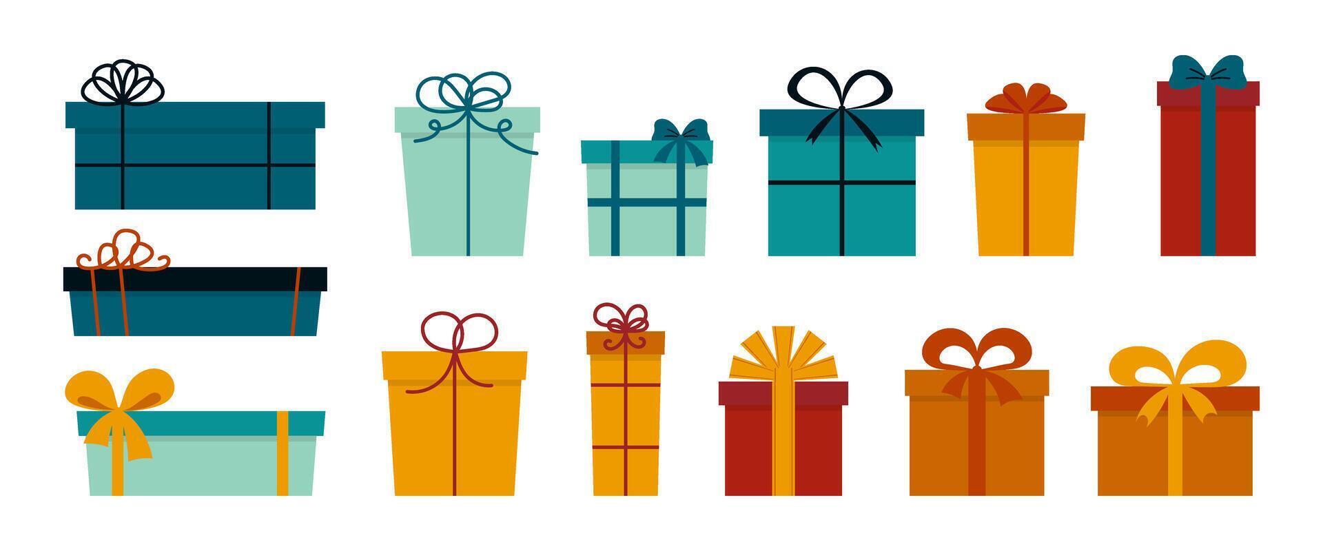 Set of gift boxes isolated on white background. Gift box icon. Design element for greeting cards, fabric, banners, posters, advertising booklets, mobile applications. illustration vector